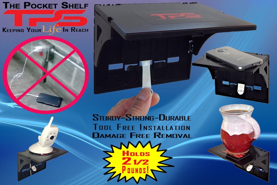 The Pocket Shelf: A Collapsible Self-Adhesive Shelf for Phone, Drink, Tools & RV