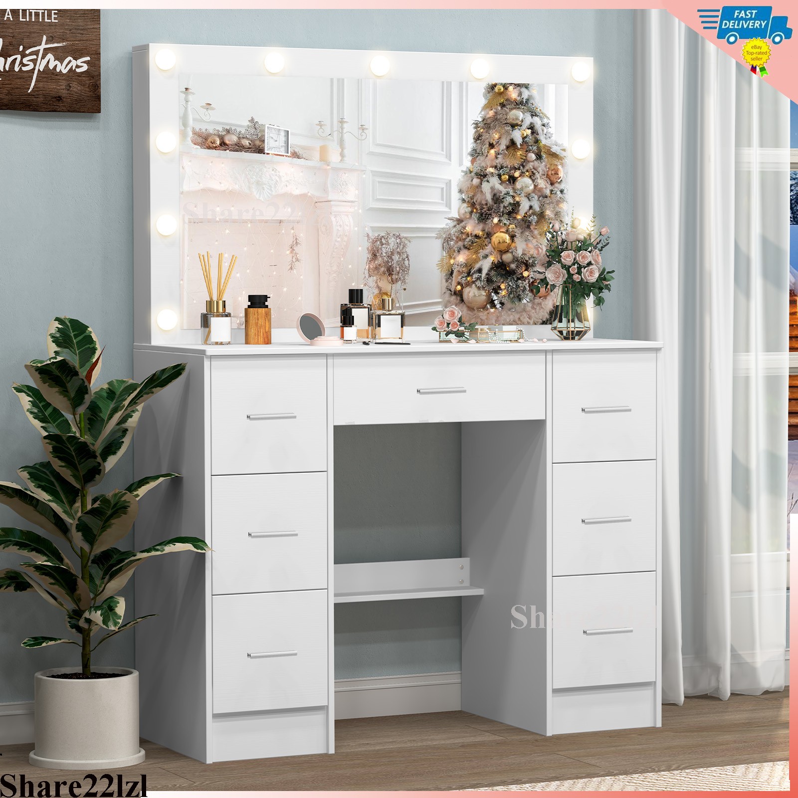 Makeup Vanity Table Set with Large LED Lighted Mirror Bedroom Dressing Dresser