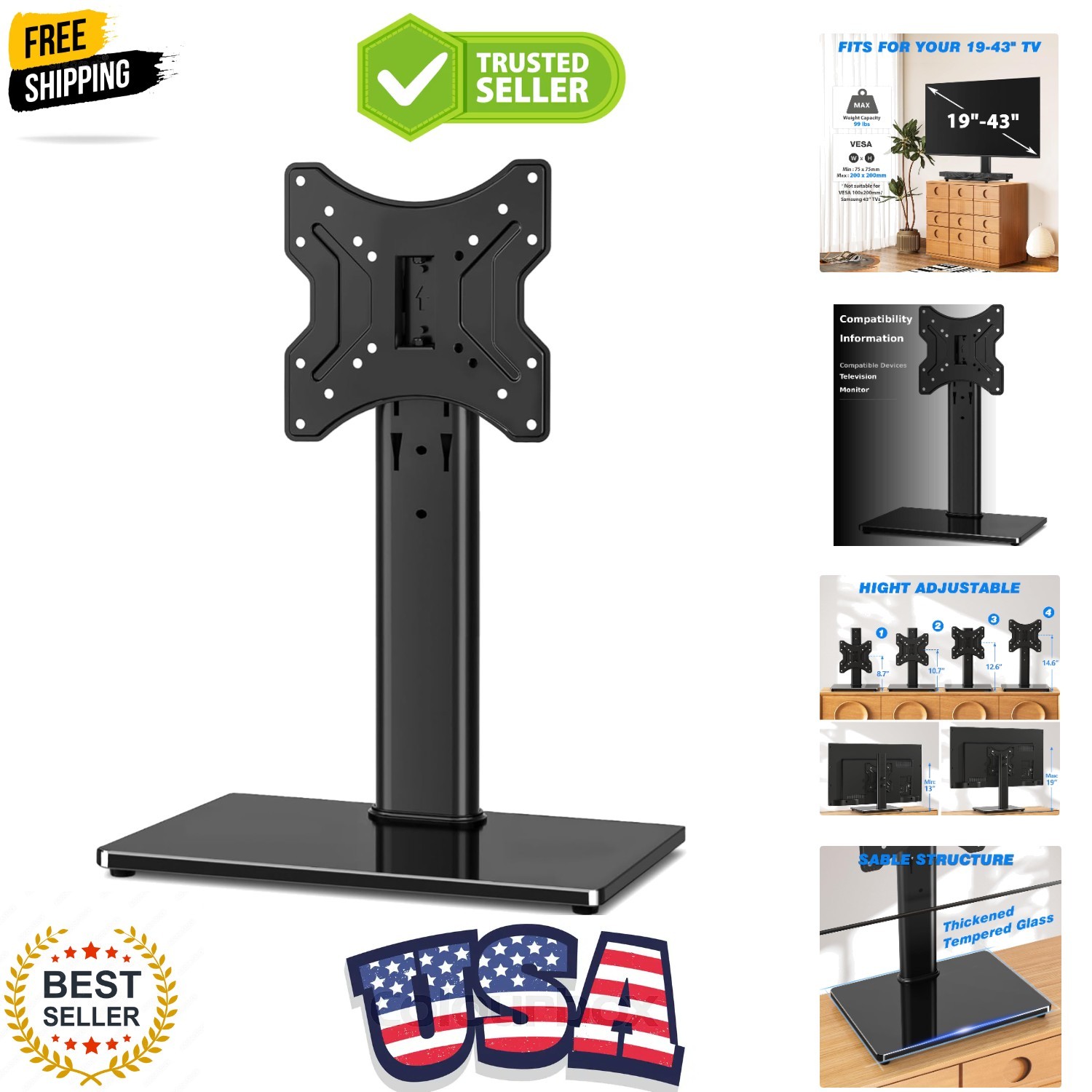 Universal Swivel Tabletop TV Stand for Flat Screens 23 24 26 32 39 40 42 43 I…