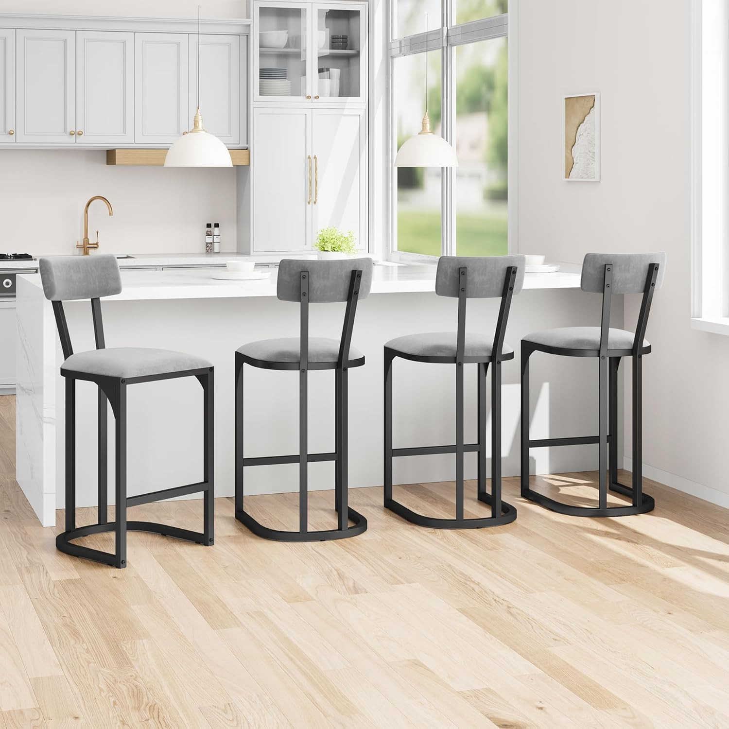 Set of 4 Modern Tall Bar Stools with Back for Kitchen Counter and Dining Table