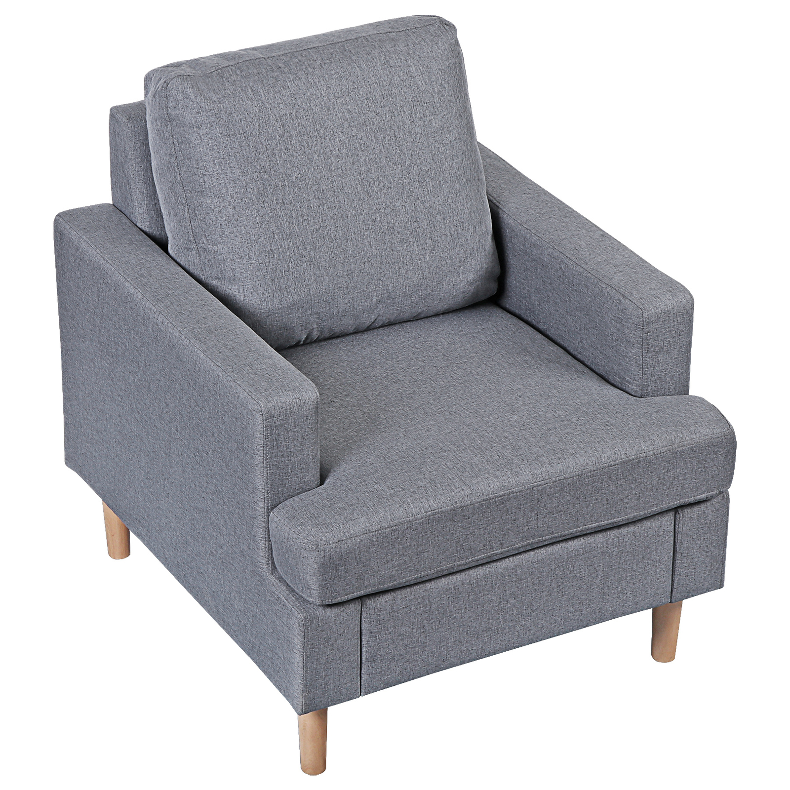 Accent Arm Chair Linen Fabric Upholstered Comfy Single Sofa For Living Room Gray