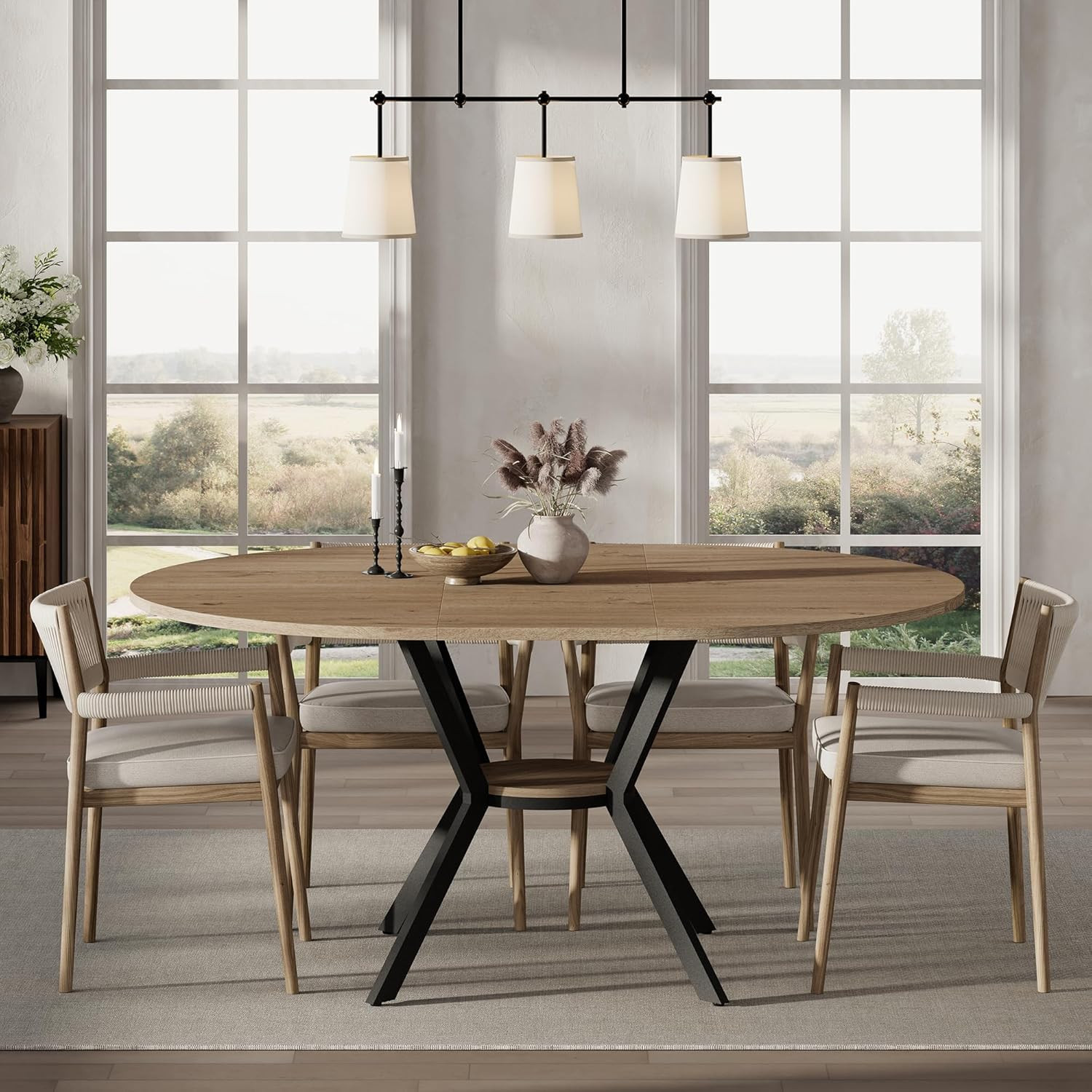 Extendable Round Dining Table with Storage Shelf for Small Spaces, Seats 4-6