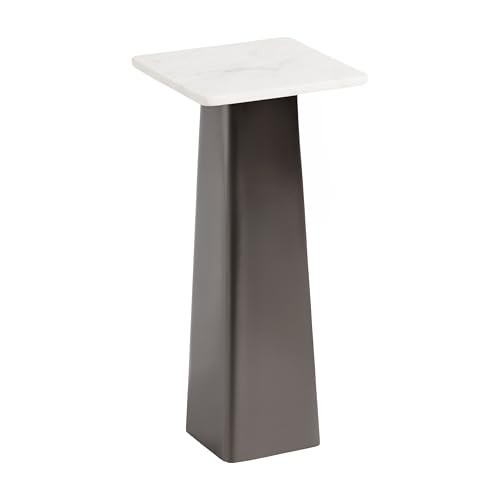 Quinley Modern Square Marble Drink Table, 10 x 10 x 22, White Marble and Gray