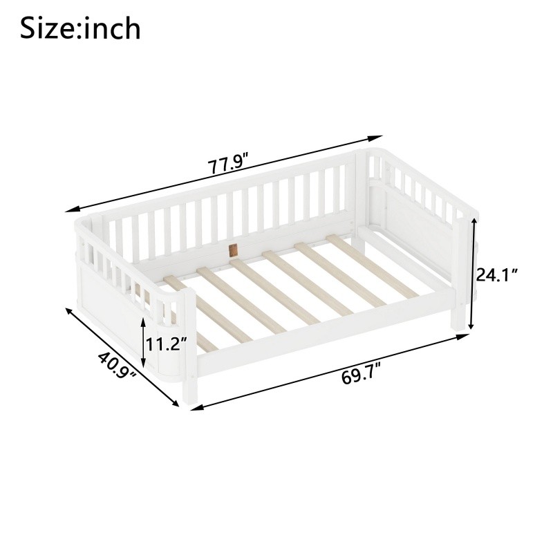 Twin Size Wood Platform Bed for Kids,Wood Low Profile Bed Frame with Rails White