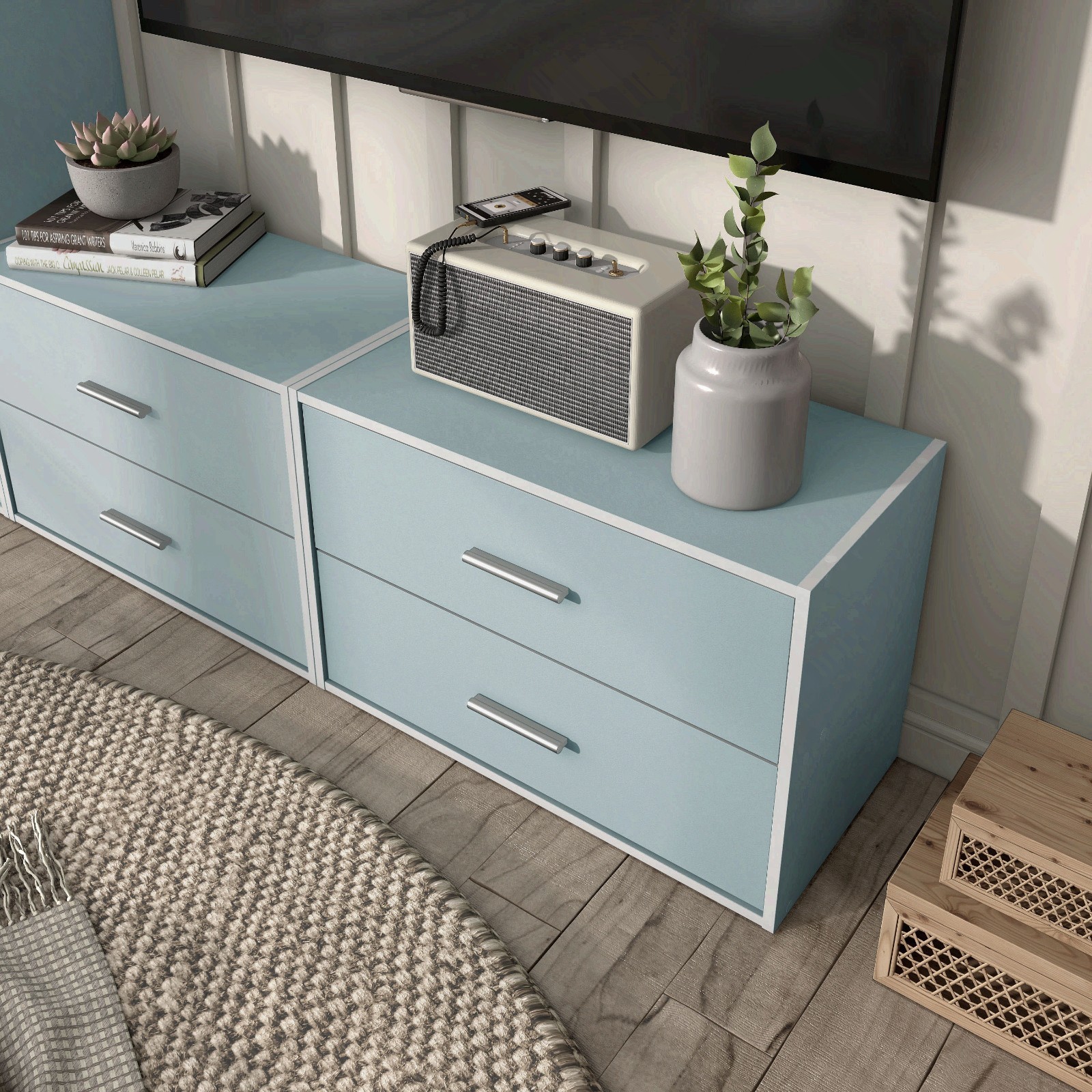 Brooks Stackable 2-Drawer Wood Light Blue Kids Cabinet