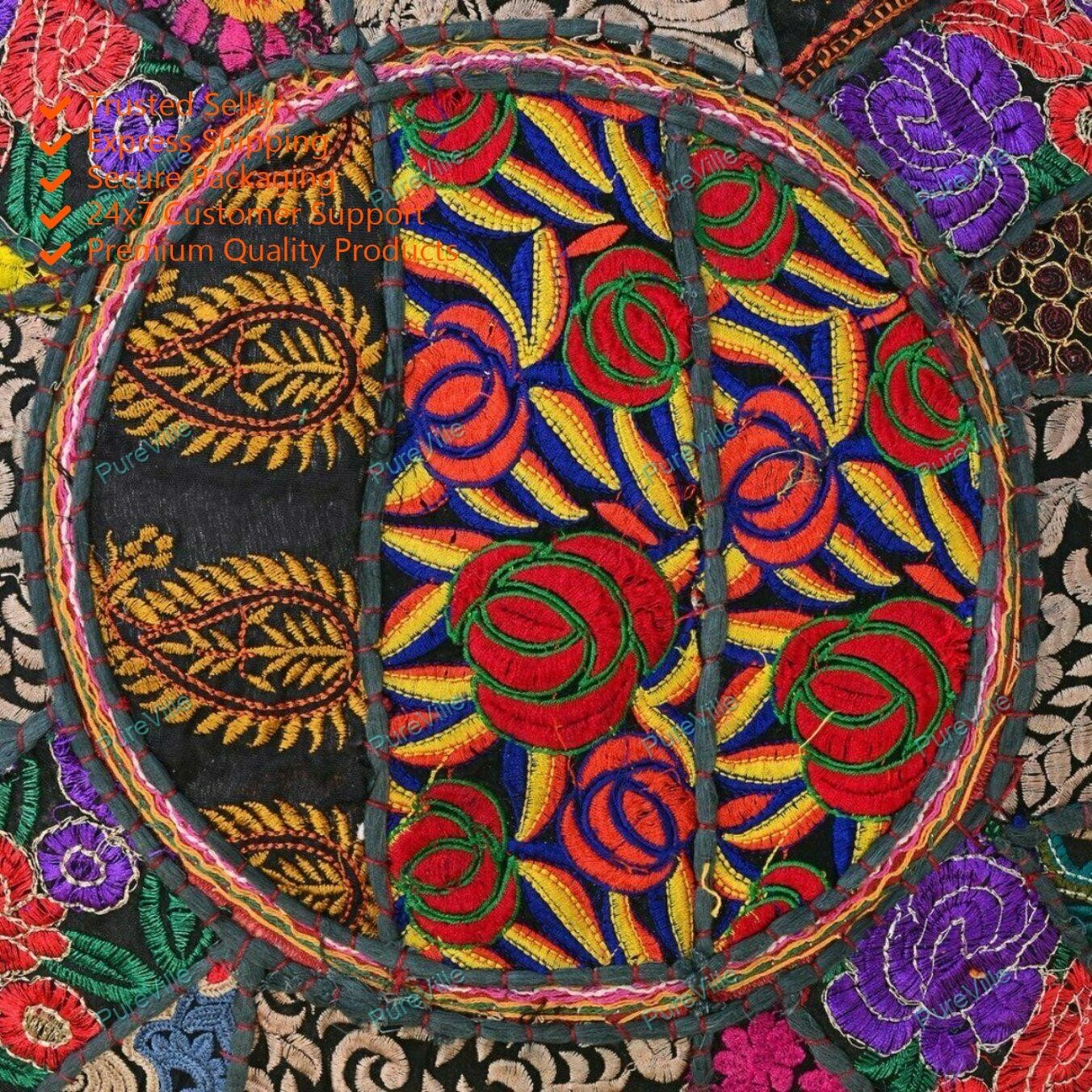Patchwork Indian Handmade Floor Cushion Round Cover Pillow Meditation Decor