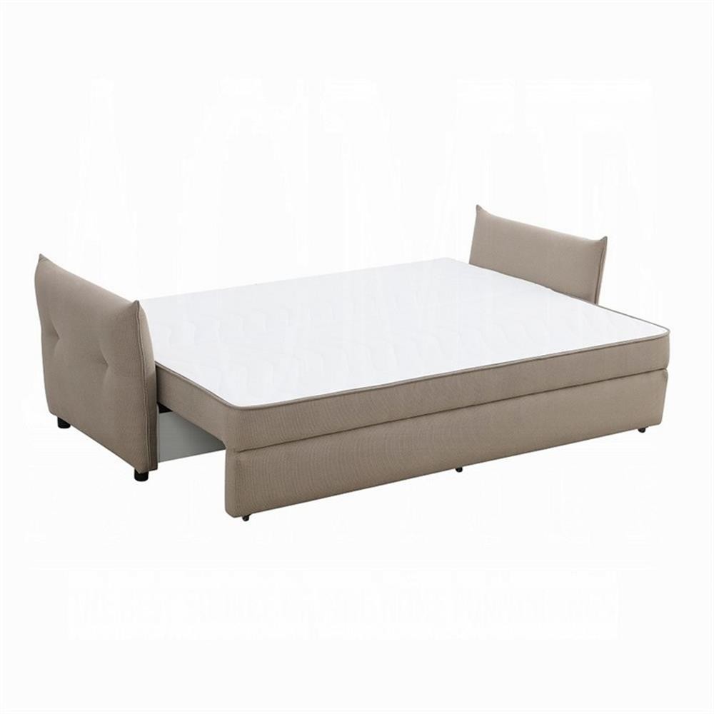 Pemberly Row 87 Inch Sofa with Full Size Pull Out Sleeper Wood in Beige Fabric