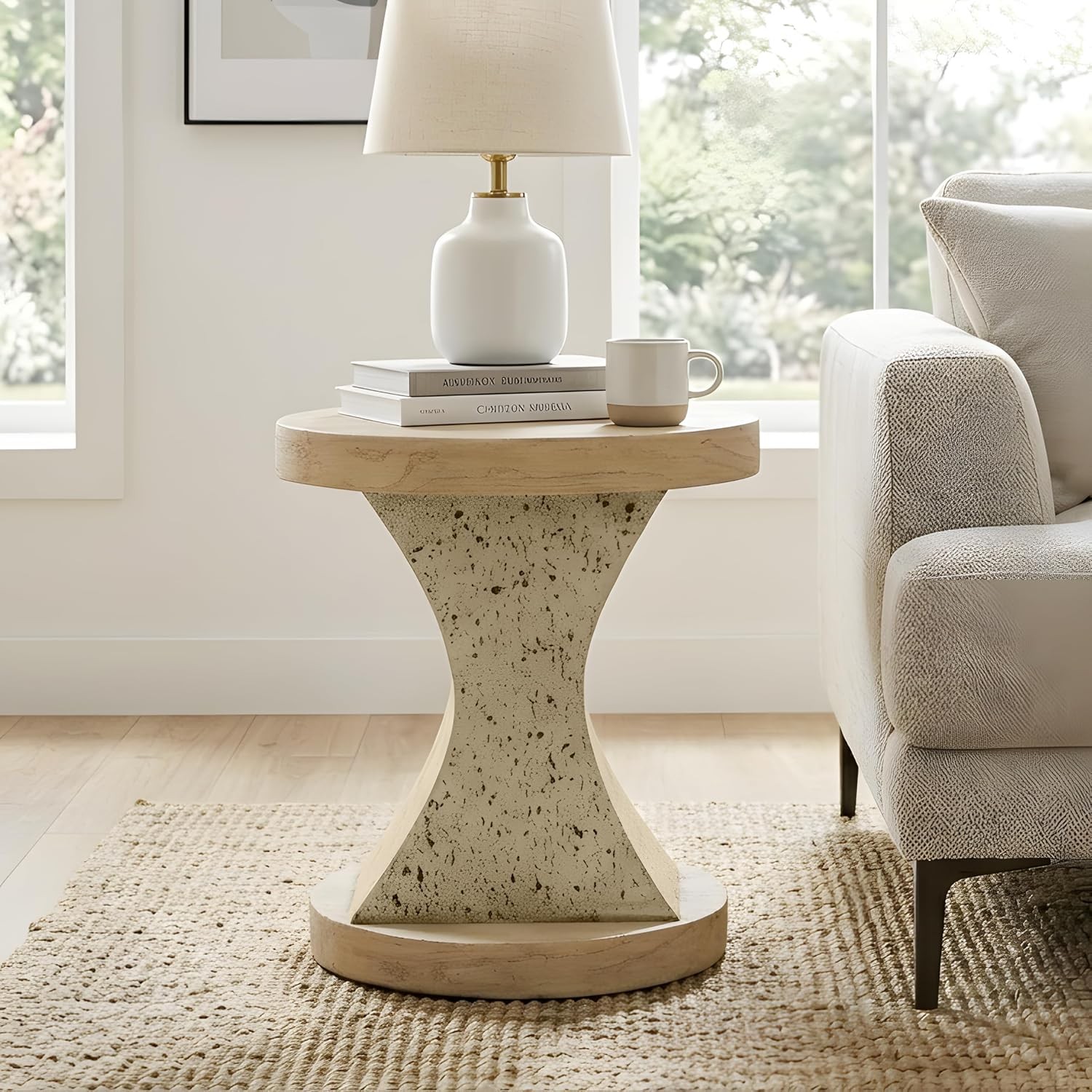 17.91″ Round MGO Side/End Table W/ Natural Stone & Wood-Look Finish Patio Living