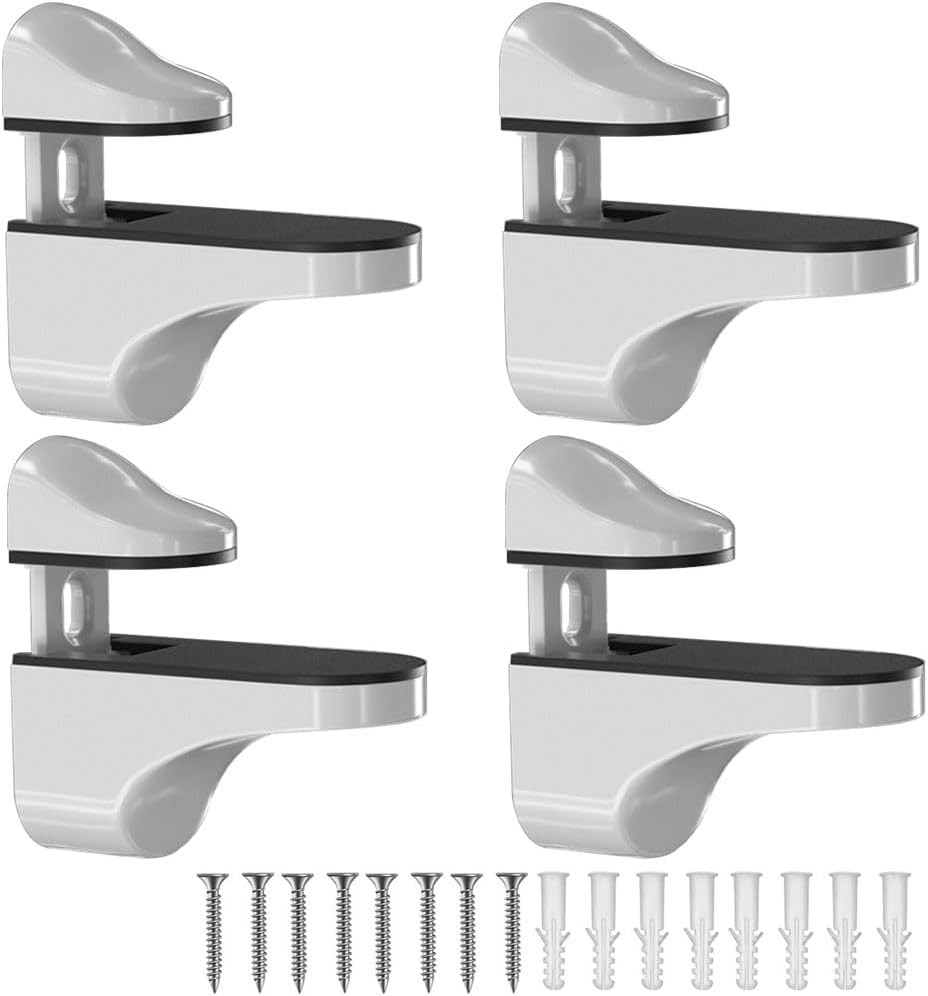 Adjustable Wood/Glass Shelf Bracket Wall Mount, Brushed Nickel, 4 Pack Rustproof