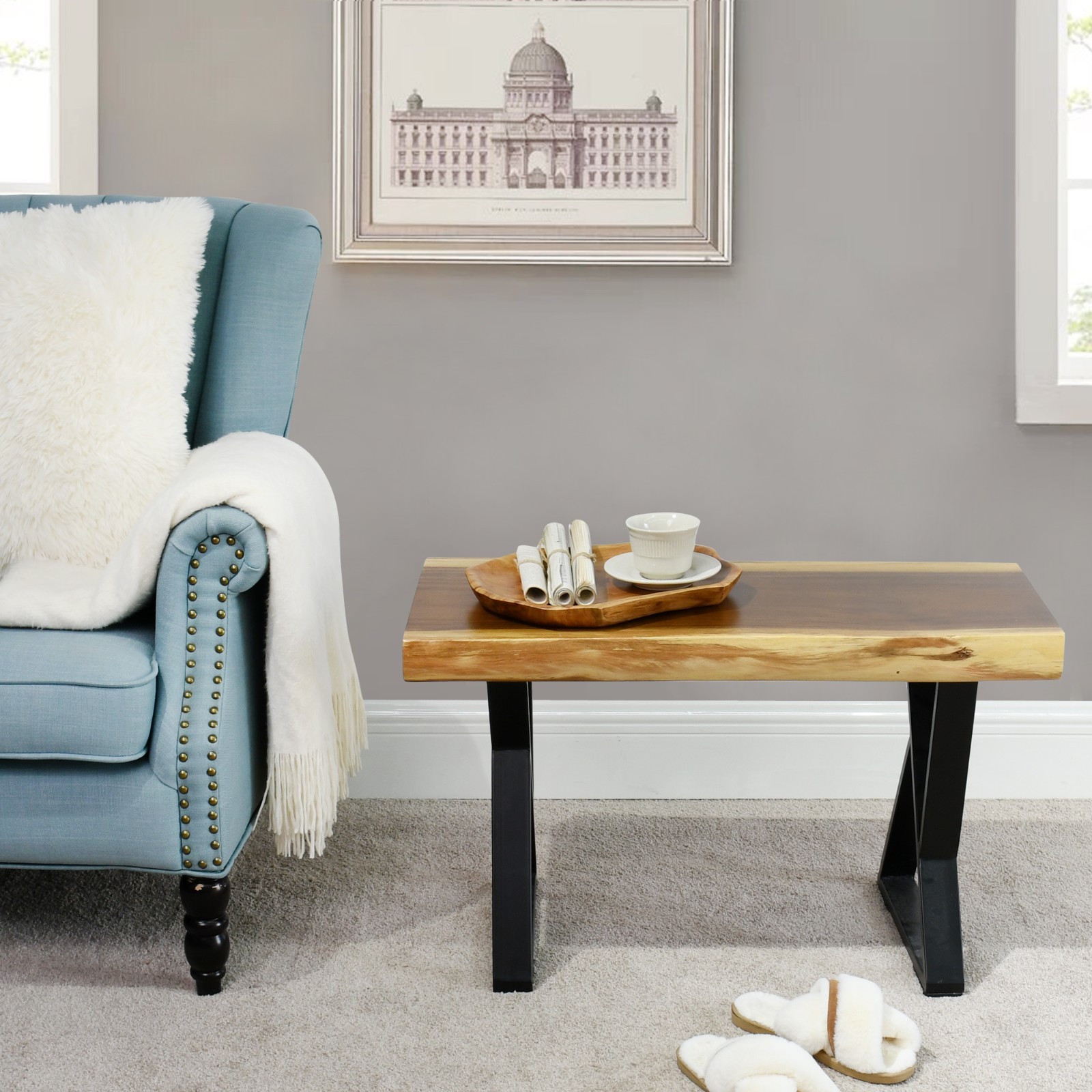 Rustic Suar Bench Table Natural Edge Solid Wood Seat Entryway Hallway Seating