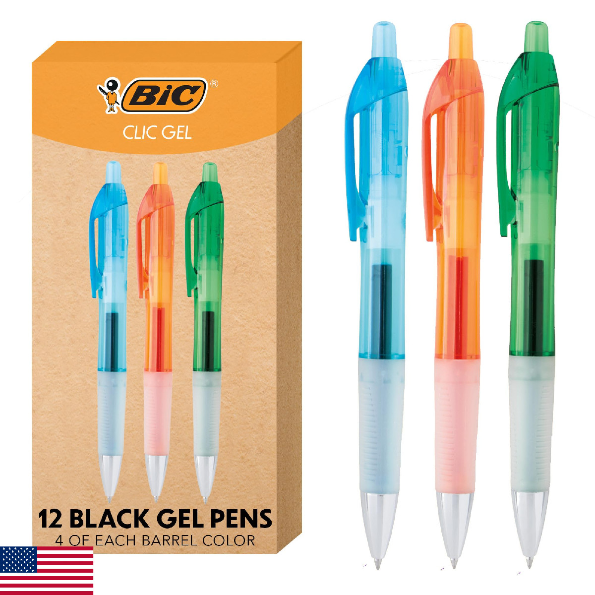 BIC Intensity Clic Black Gel Pens, Medium Point (0.7mm), 12-Count Pack, Retracta
