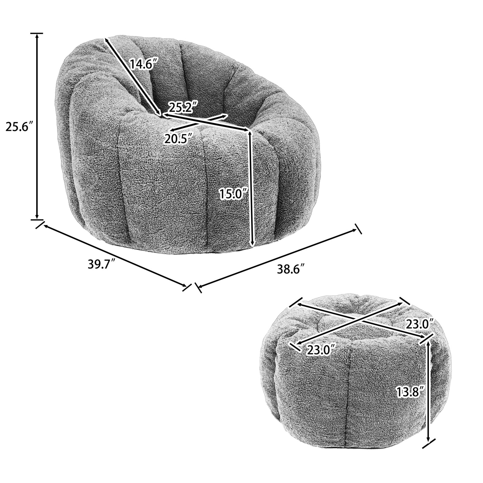 Giant Bean Bag Chair with Memory Foam Filler Dark Blue Teddy Fabric