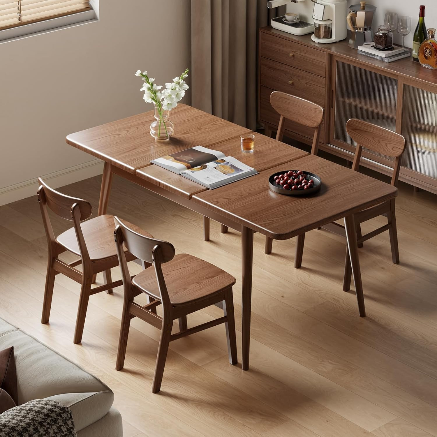 Solid Wood Extendable Dining Table for 4-8 People with Seamless Extension from 4