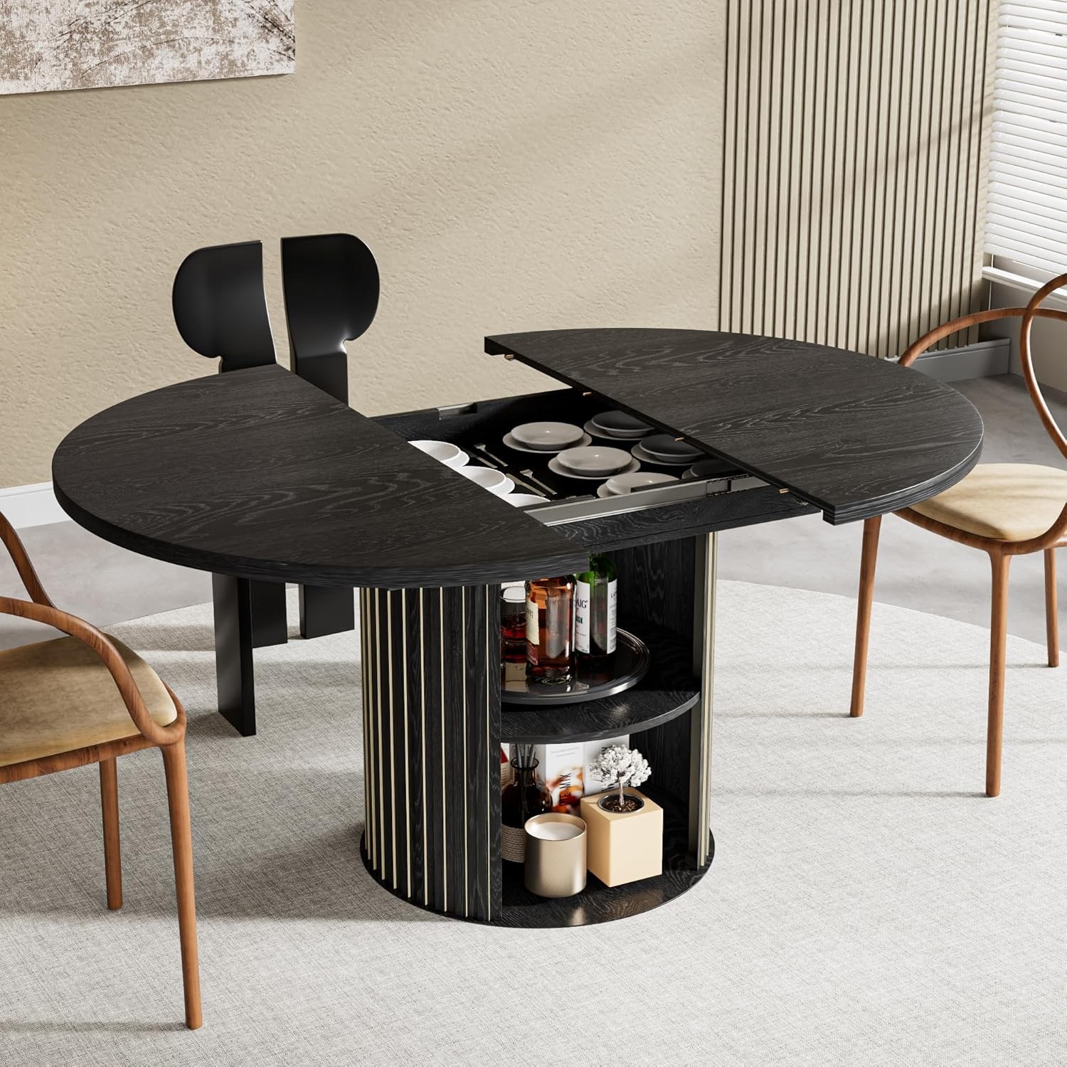 43.3in-59in Extendable Dining Room Table for 4-6, Dining Room Table with 2-Tier