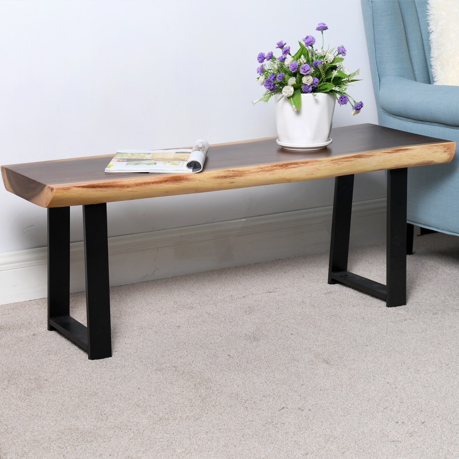 Rustic Suar Bench Table Natural Edge Solid Wood Seat Entryway Hallway Seating