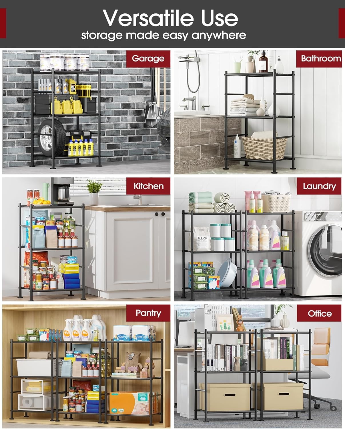 Storage Shelves – 3 Tier Shelf Organizer, Sturdy Metal Garage Shelving with