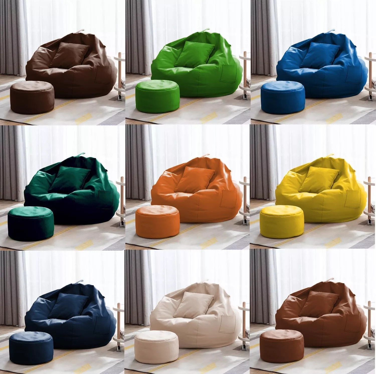 Bean Bag Chair with Footrest & Cushion – Faux Leather, Cozy 3XL Seating