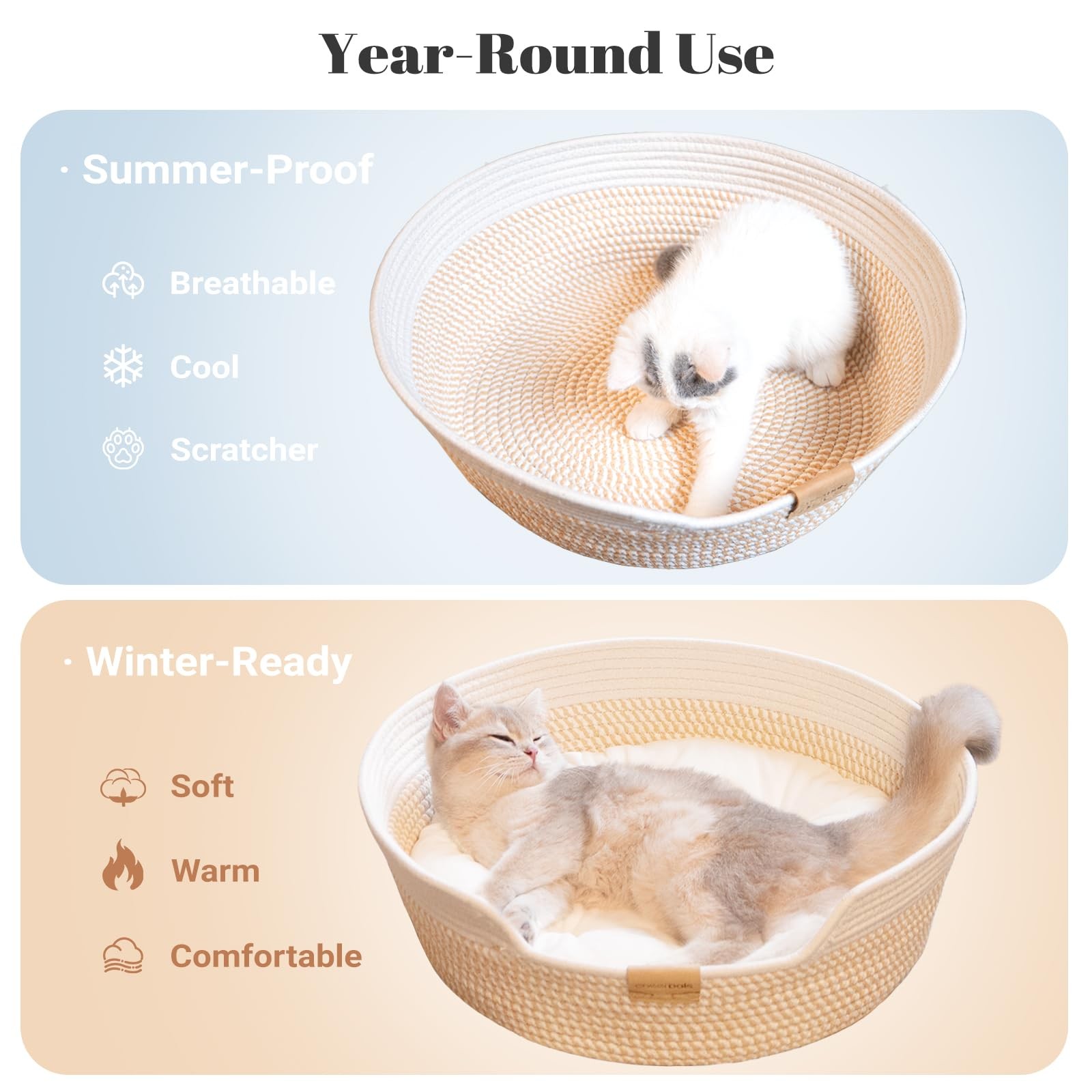 Cheerhome Pets Cat Bed Basket Cushion Cotton Rope Woven Pet Bed For Indoor Cats