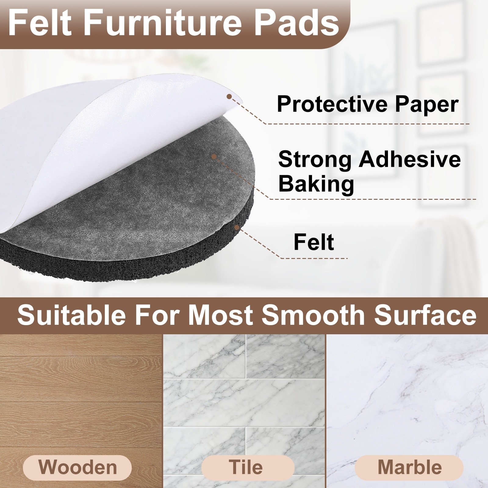 48Pcs Furniture Pads 1.5″ – Round Self Adhesive Felt Furniture Pads (Black)