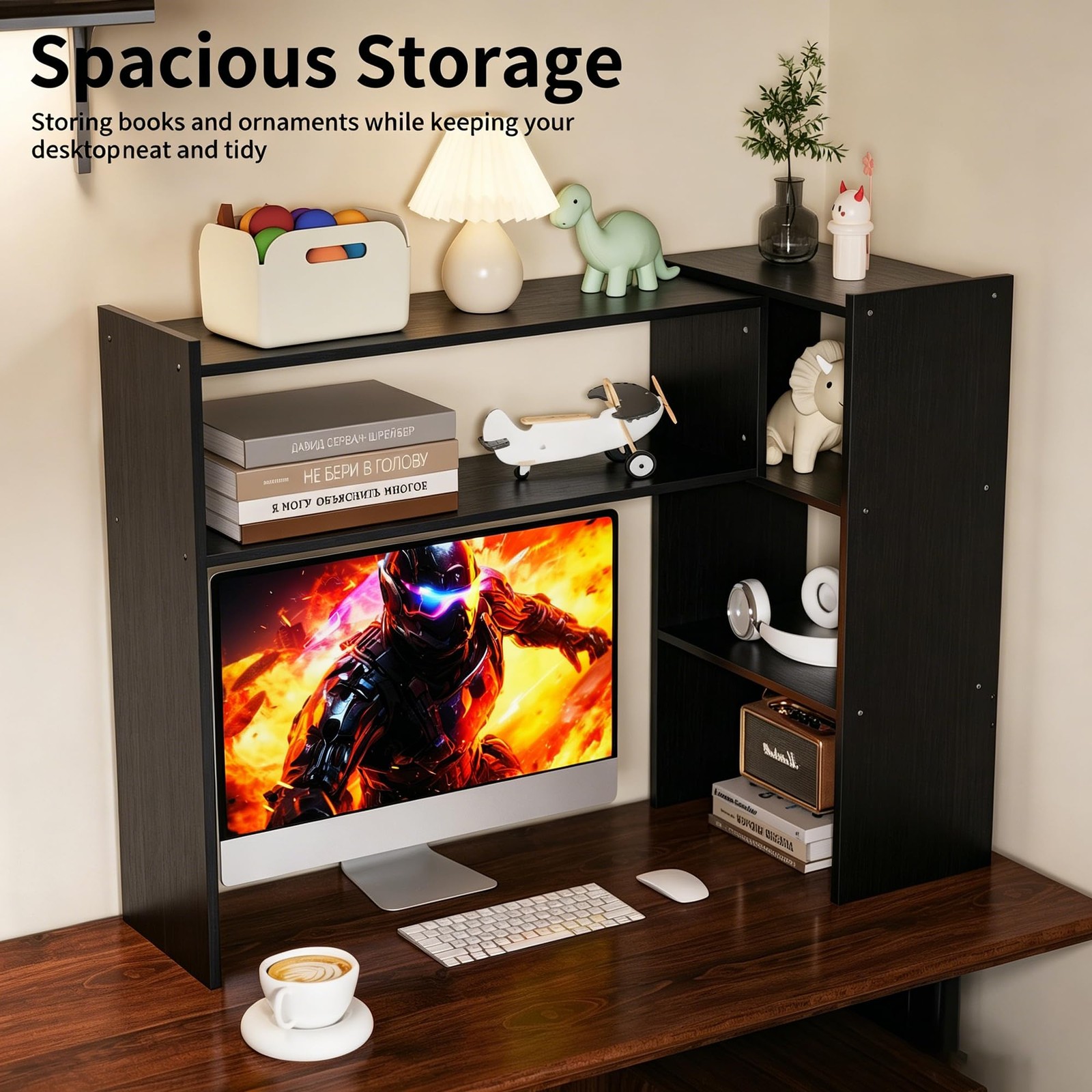 Aetheris Desktop Bookshelf, 43”Adjustable Office Desktop Organizer Shelf, Cou…