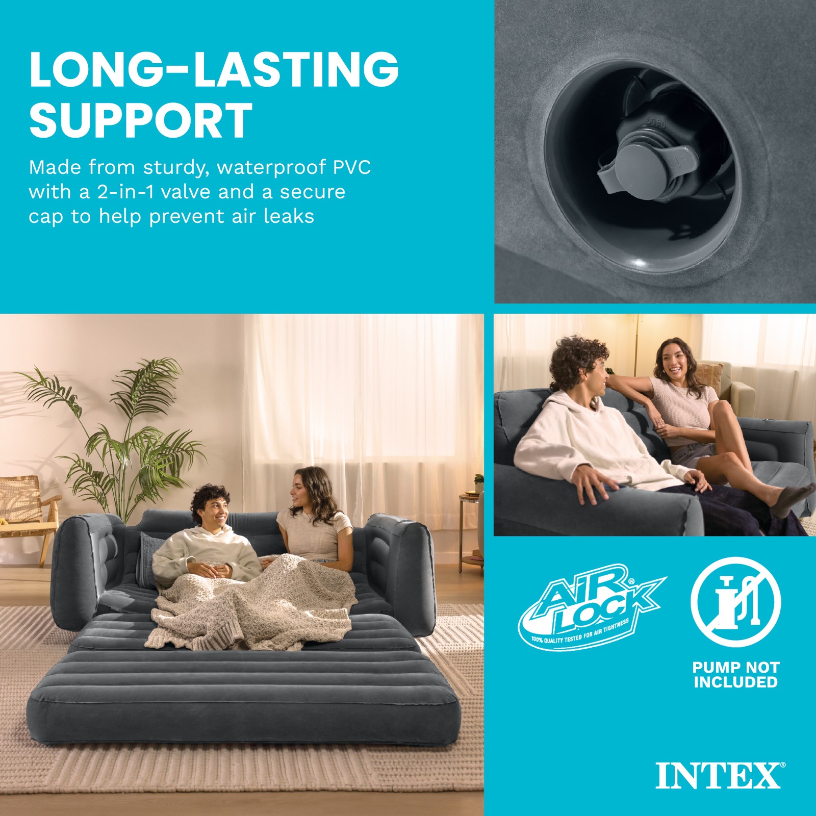 Intex Queen Size Inflatable Pull-Out Sofa Bed Sleep Away Futon Couch, Dark Gray