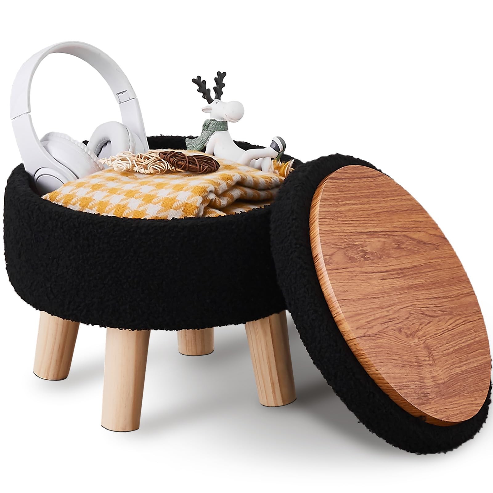 Wimarsbon Storage Ottoman, Modern Round Footrest with Soft Padded Seat, Teddy Ve