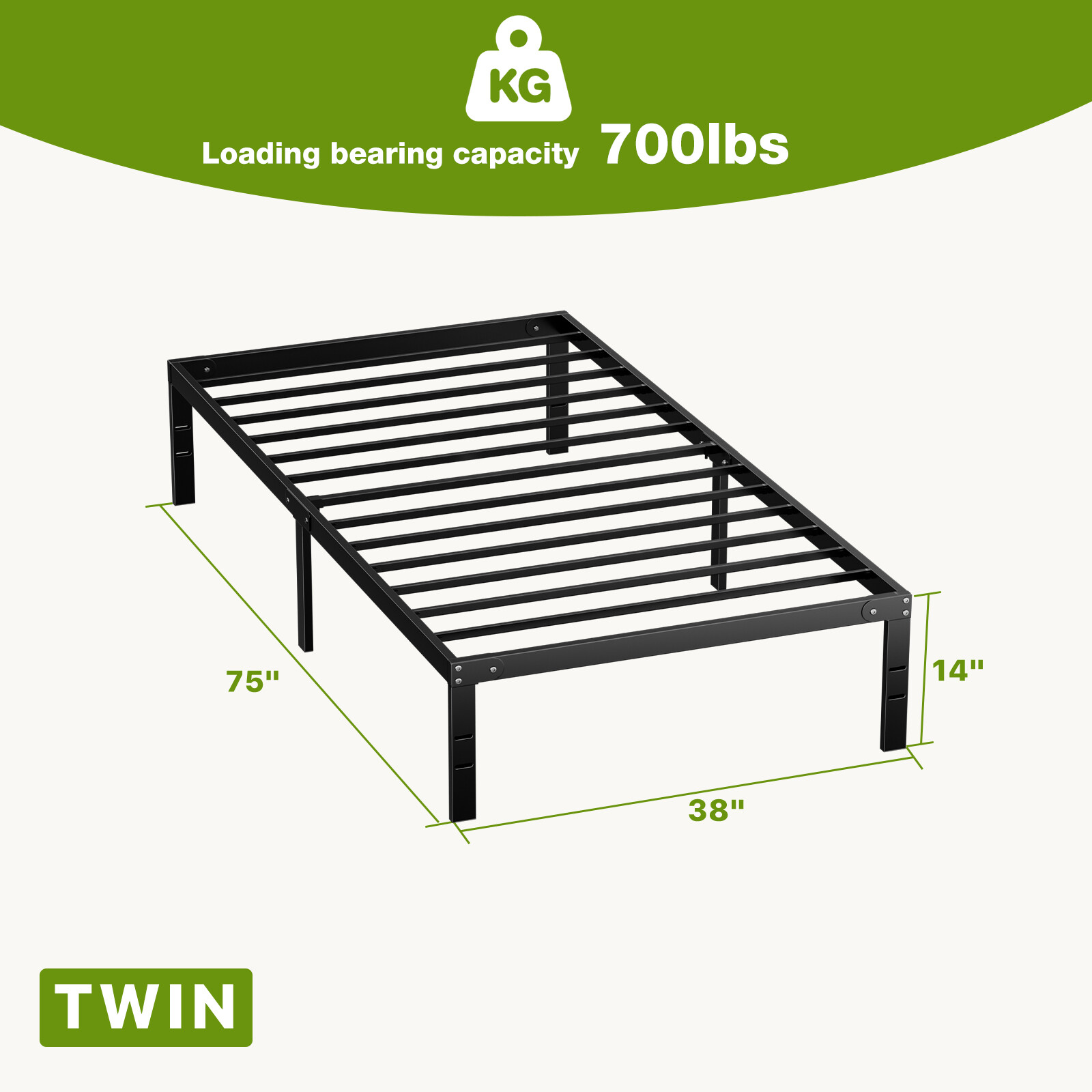 Metal Bed Frame Mattress Foundation Steel Slat Support Storage Space for Bedroom
