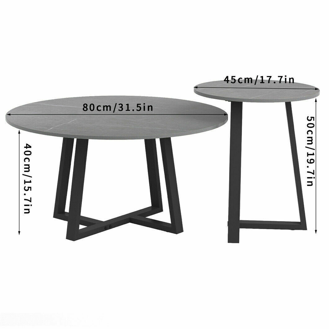 Sintered Stone Round Coffee Table 2x Nesting Table For Living Room Easy to Clean