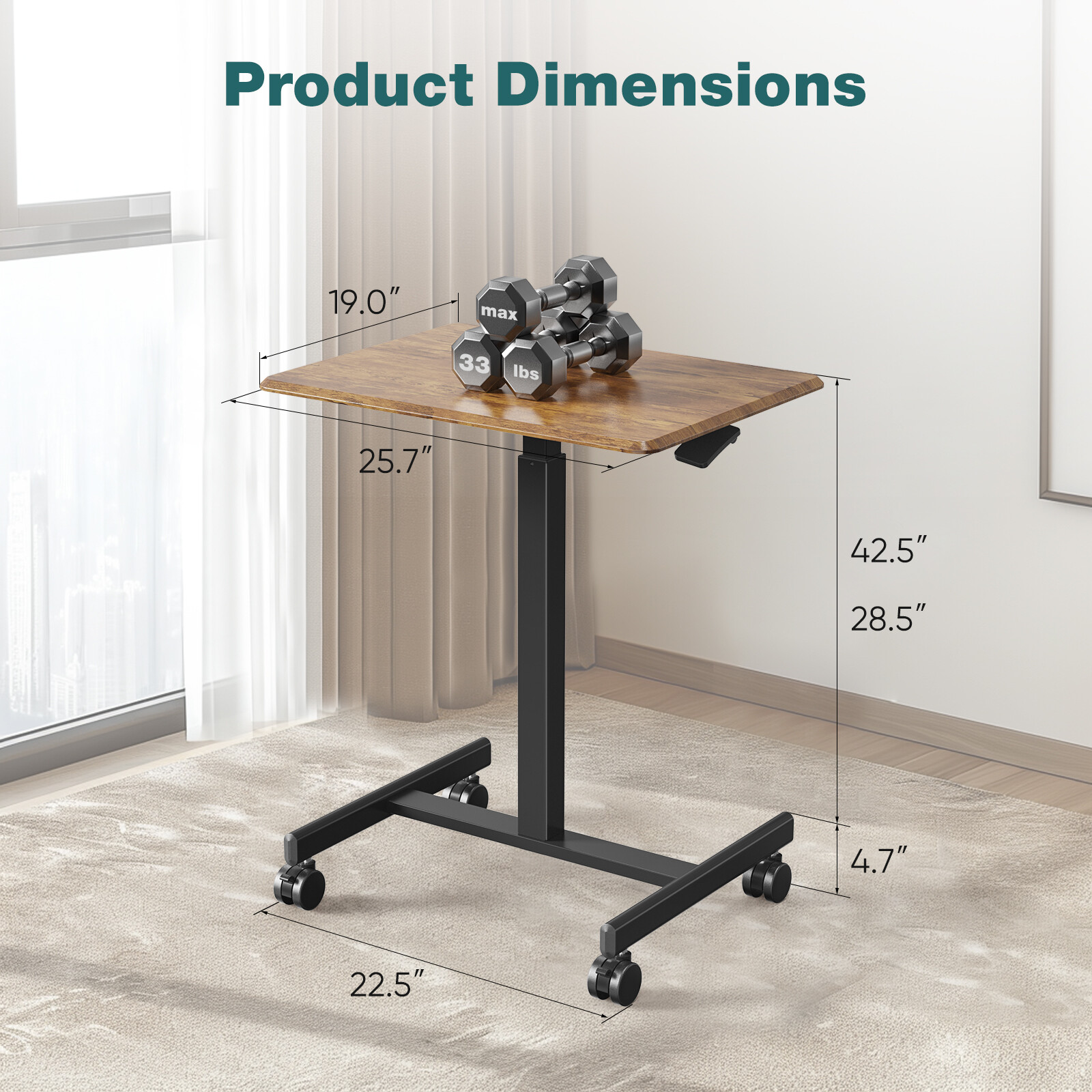 Mobile Small Standing Portable Rolling Laptop Sit Stand Desk with Lockable Wheel