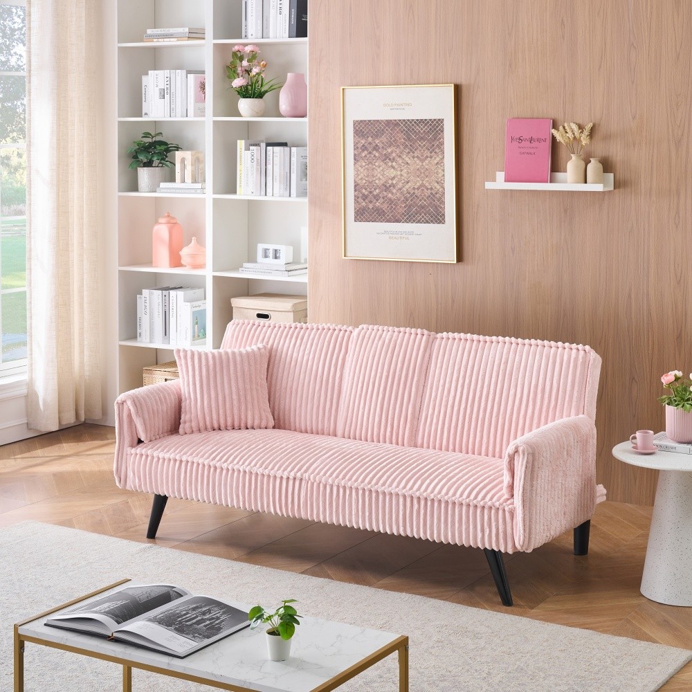 Pink corduroy sofa suitable for sitting and lying in the living room