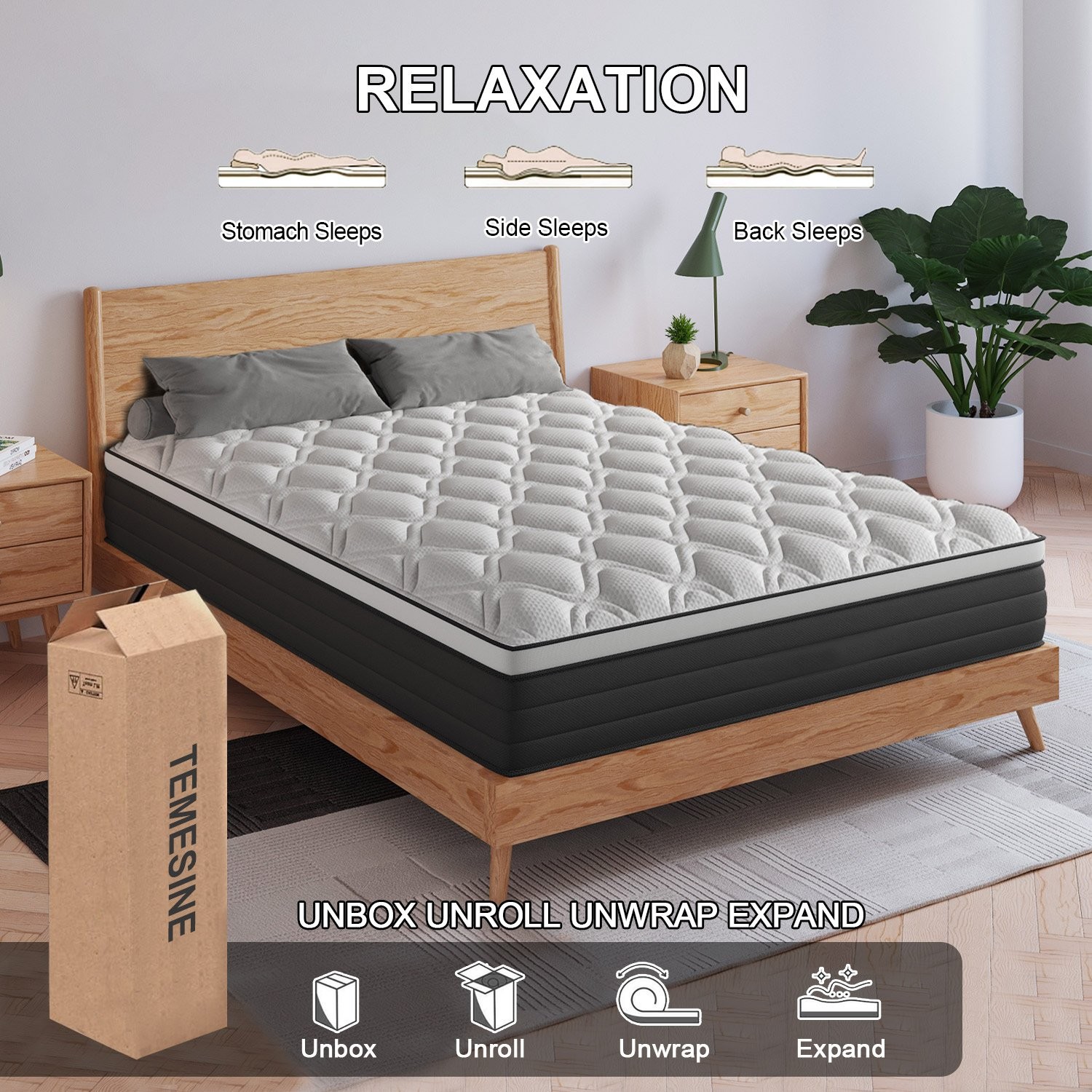 12″ 14″Twin Full Queen King Size Gel Memory Foam Spring Bed Mattress In A Box