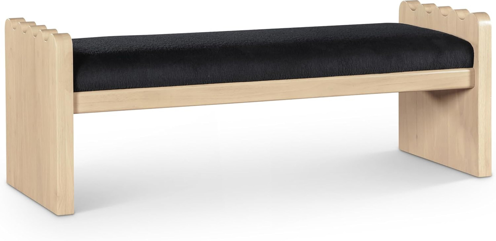 Elegant 52″ Art Deco Black Velour Fur Bench – Solid Wood & MDF