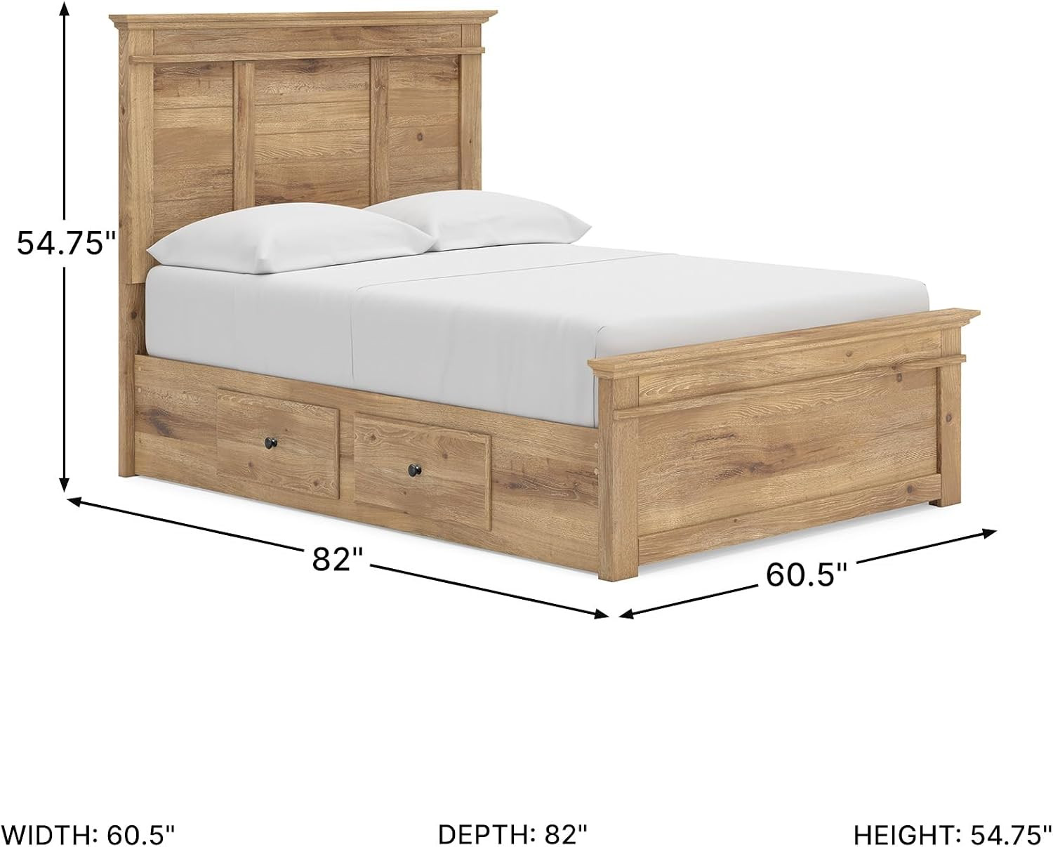 Fenderport Full Bedframe with Headboard & 4 Storage Drawers, Natural Brown