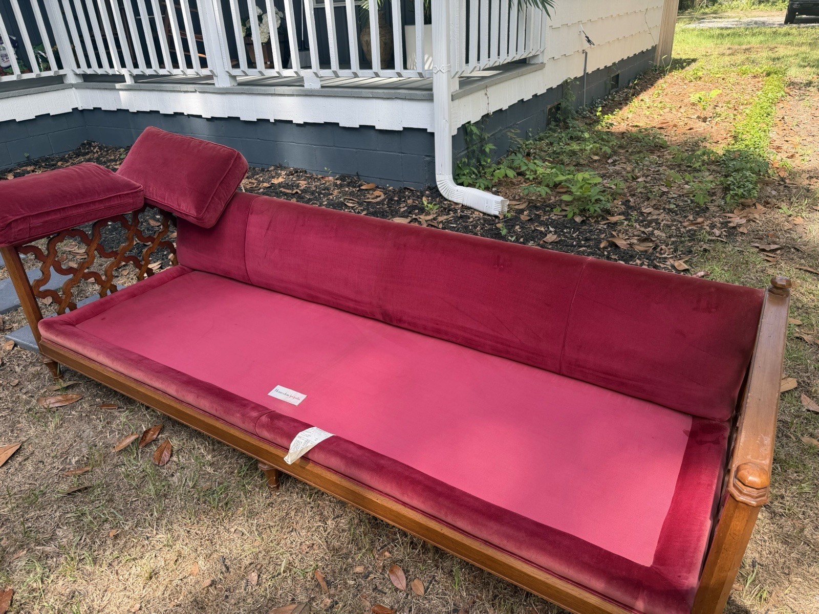 Henredon 1960s Red Velvet Sofa With Wood Frame 8ft x 35in x 25in Living Room