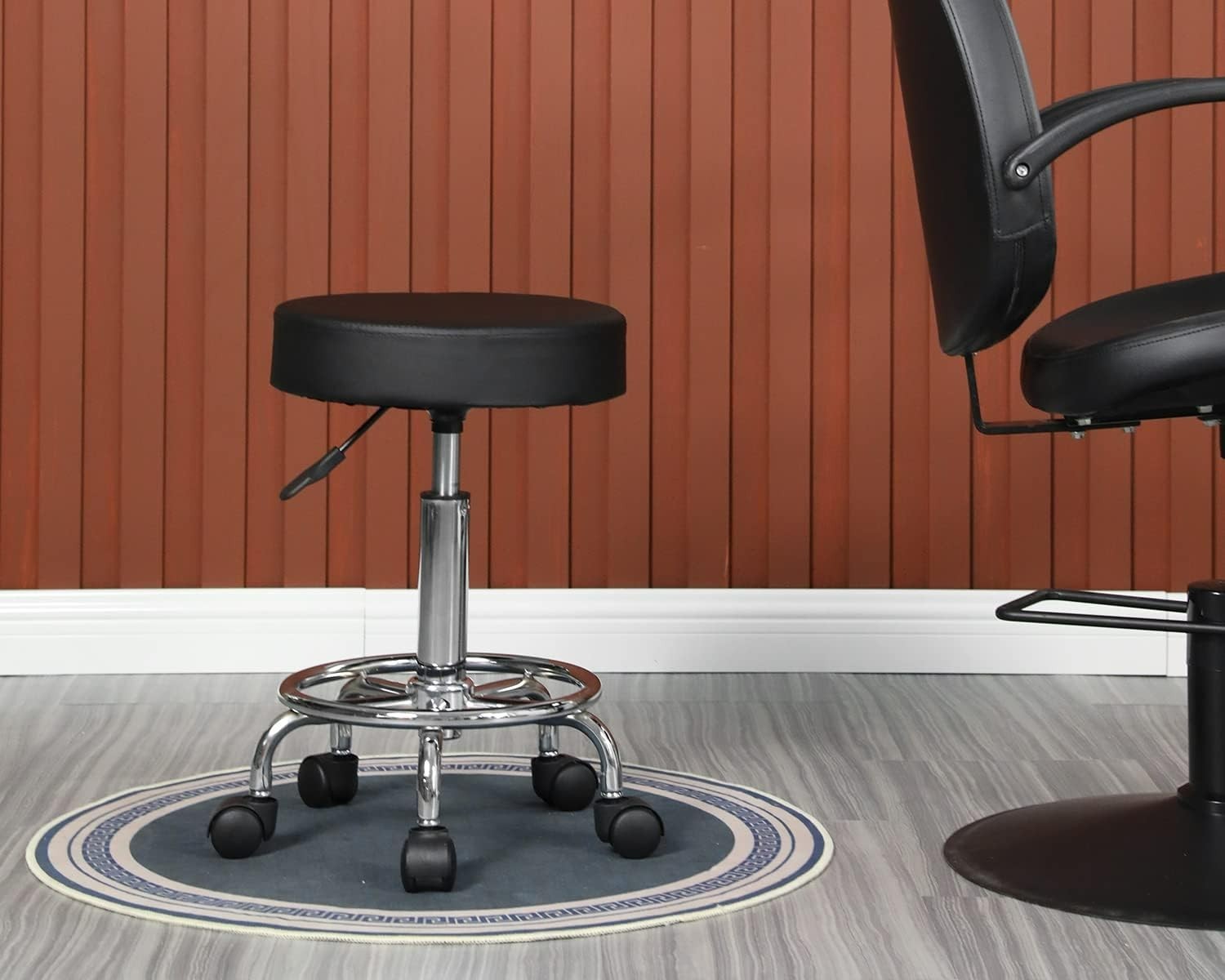 Round Rolling Stool with Adjustable Height and Wheels PU Cushion for Massage Spa