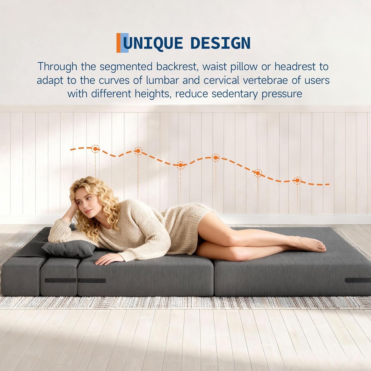 Queen Folding Sofa Bed, Convertible Sleeper Chair Bed Couches w/ Dual-Pillow