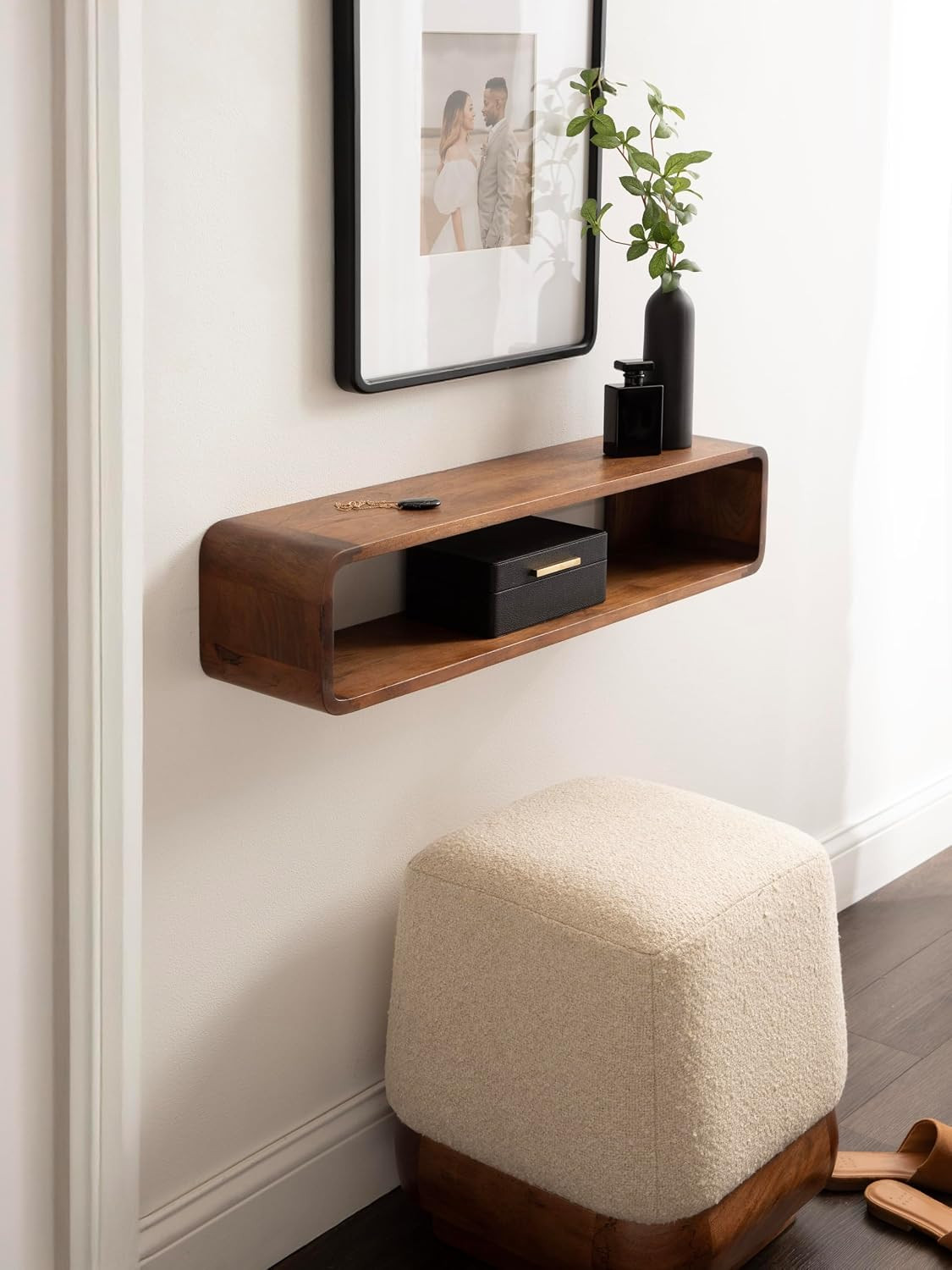 Deguara Modern Floating Console Table with Storage, Walnut Brown, 30″ x 7