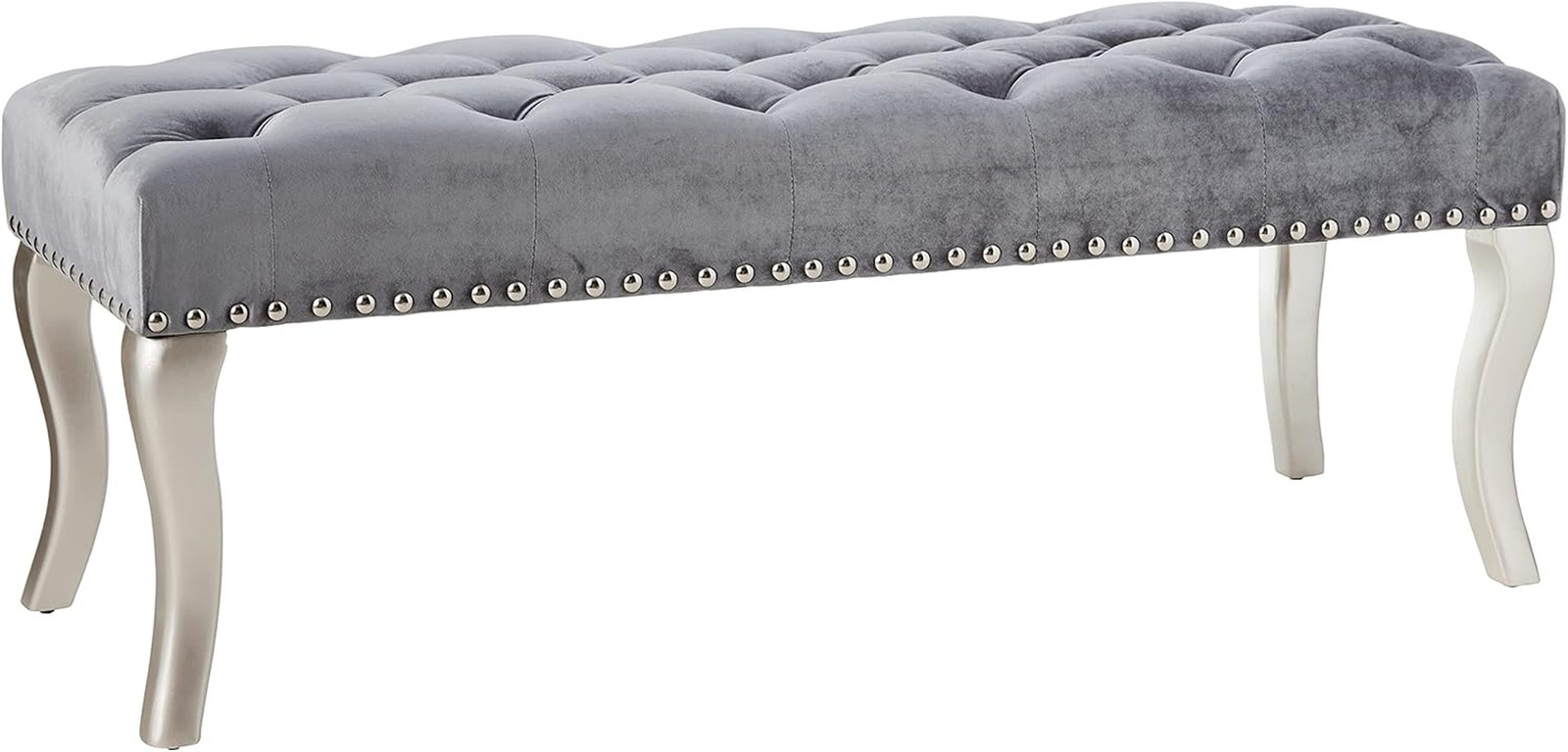 Decor Maxem Tufted Fabric Upholstered Seat with Nailhead Trim Bench, Gray