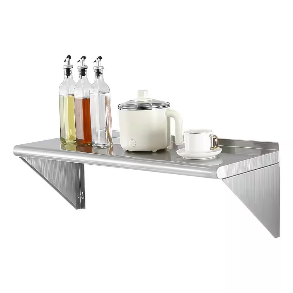 12 In. X 36 In. Stainless Steel Wall Mounted Shelf, Floating Shelving with Brack
