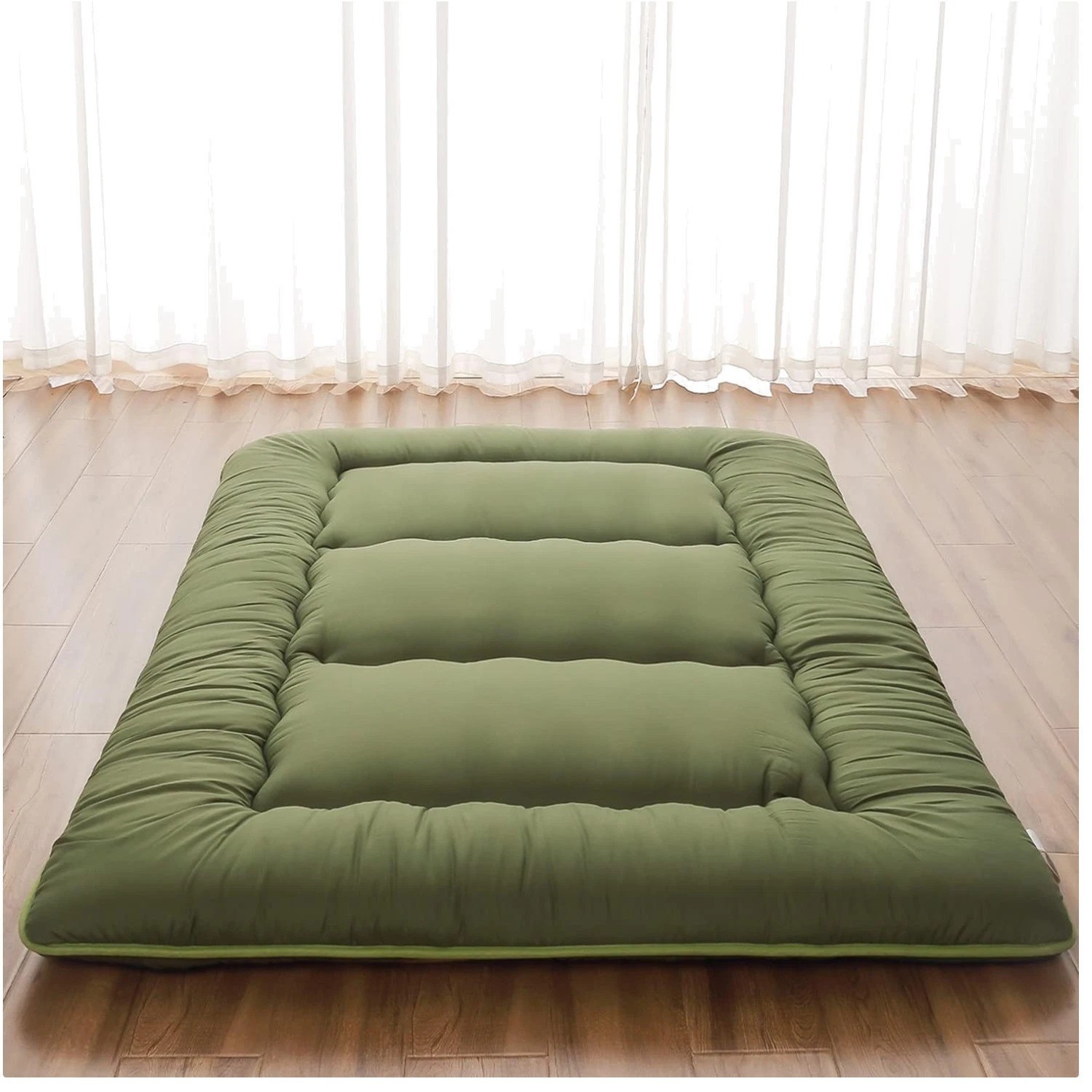 Plush Green Floor Mattress for Camping, Guest Room