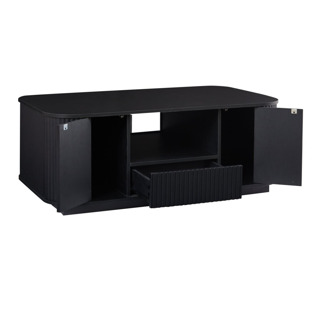 46.5″ Modern Oval Coffee Table with Drawers, Curved Contour, Natural