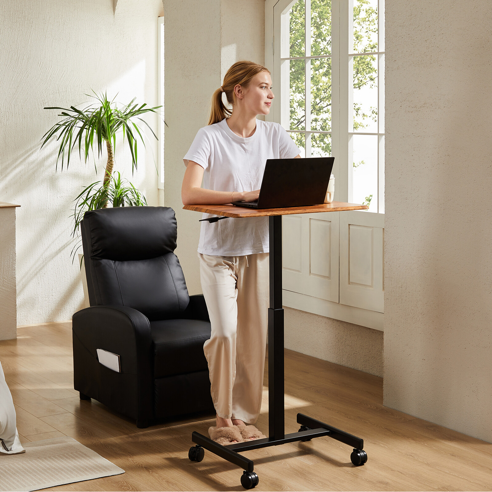 Adjustable Height Mobile Laptop Standing Desk with Wheels – Sit to Stand Desk