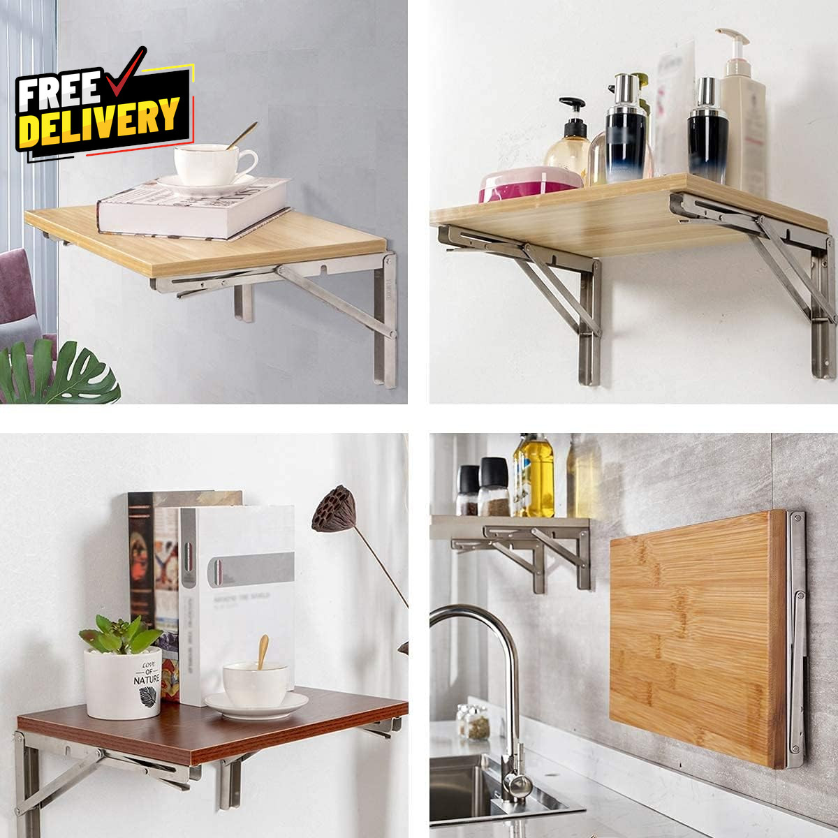 Folding Shelf Brackets 8 Max Load 300Lb Heavy Duty Stainless Steel Collapsible..