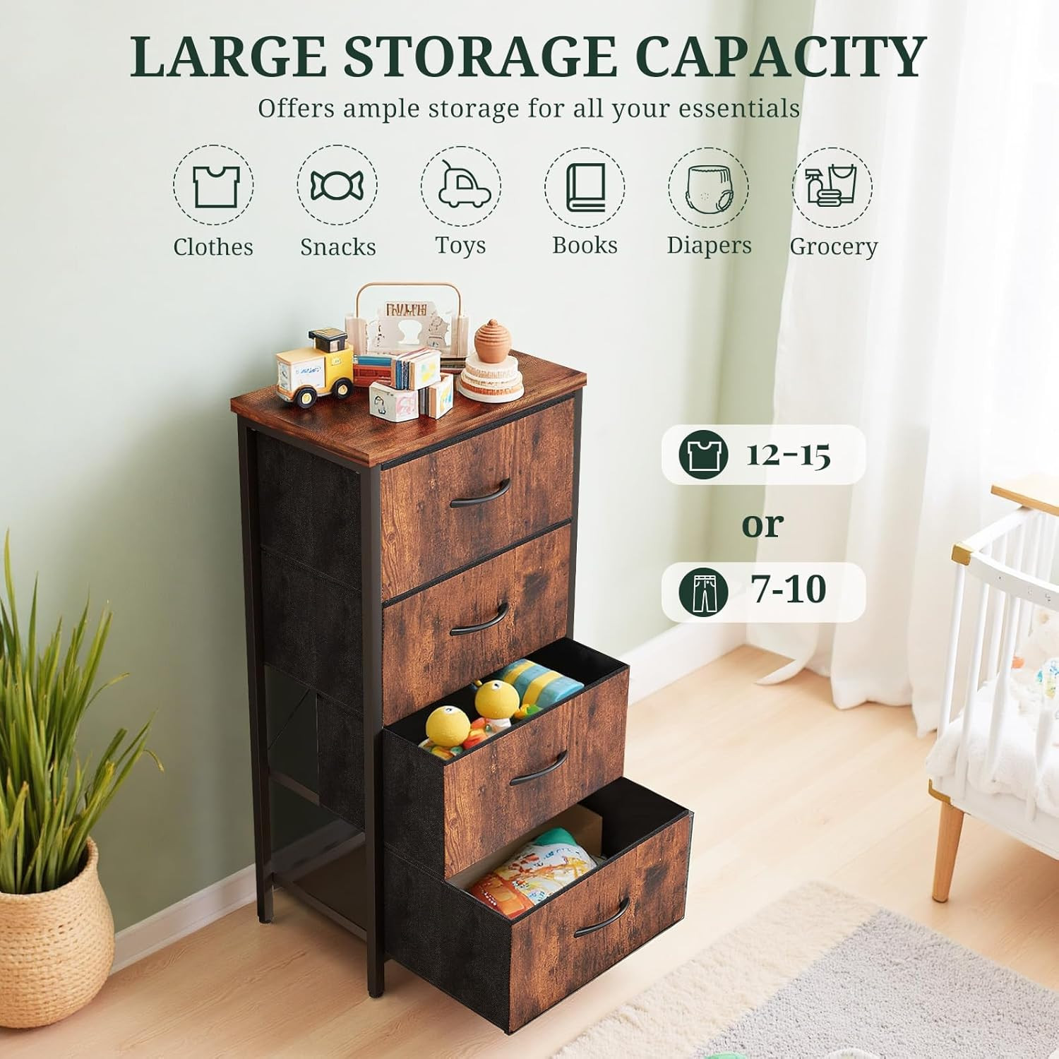 4 Drawers Dresser for Bedroom, Fabric Storage Tower Organizer with Wooden Top an