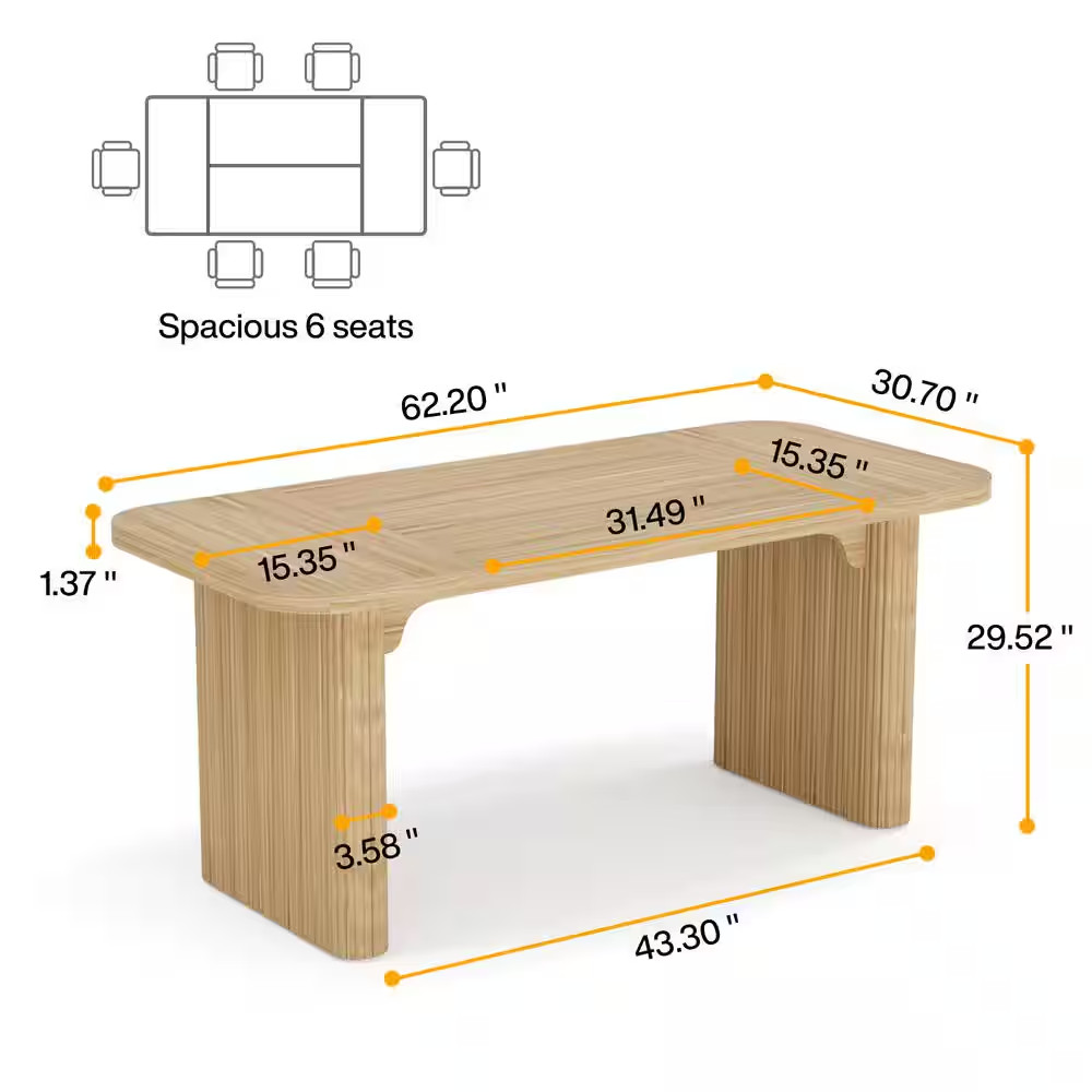 Moronia 62 In. Modern Rectangle Light Brown Wood Executive Computer Desk Simple