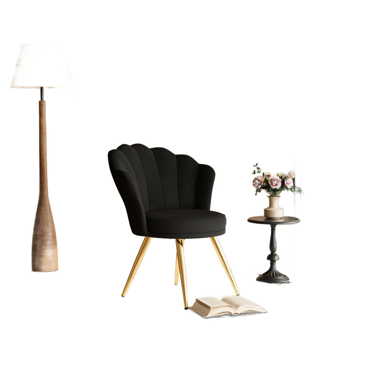 Modern Black Velvet Accent Chair Upholstered Vanity Chair Gold Legs