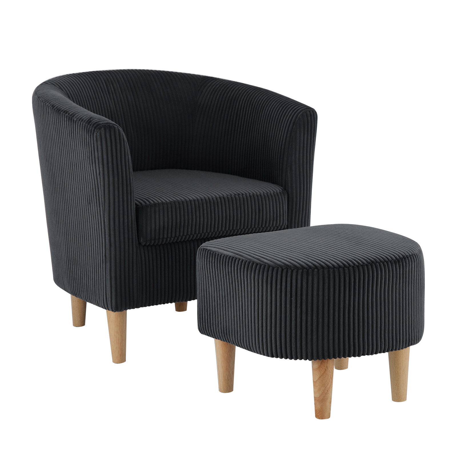 Corduroy Modern Accent Single Sofa with Ottoman Barrel Club Chair for Home