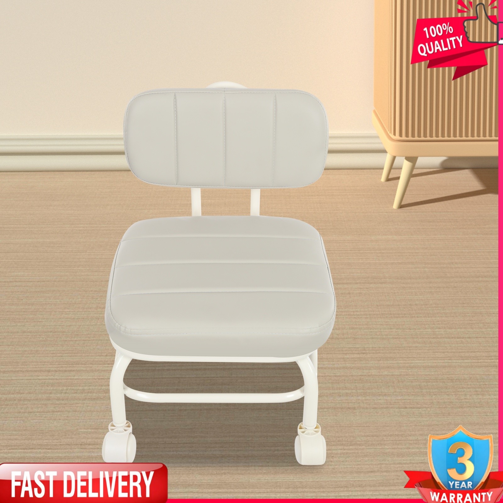 Low Rolling Stool, Roller Seat with Universal Swivel Caster Wheels & Backrest