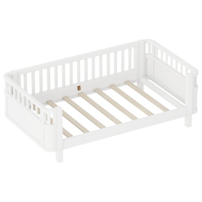 Twin Size Wood Platform Bed for Kids,Wood Low Profile Bed Frame with Rails White