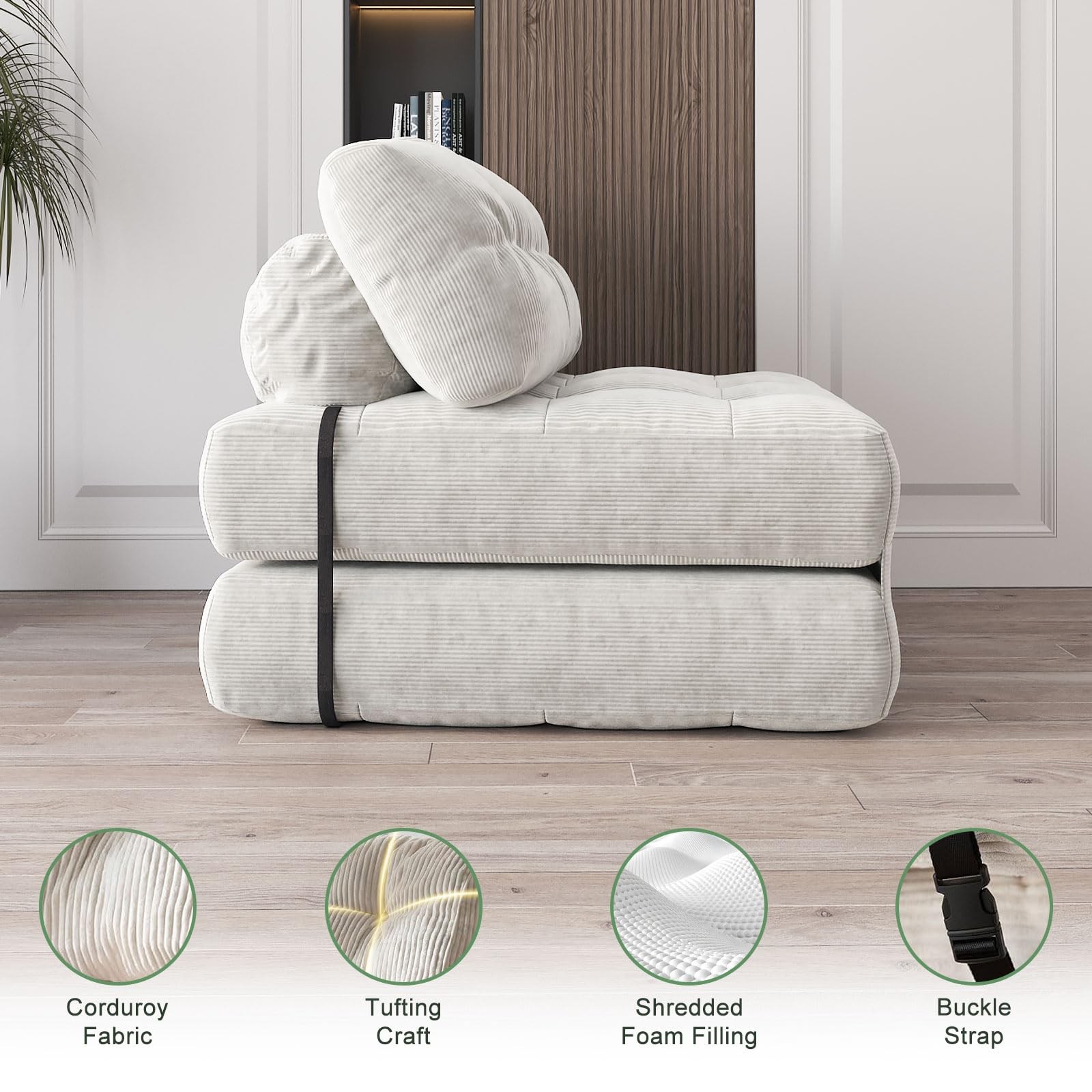 Convertible Futon Sofa Bed Folding Floor Couch Sleeper Chair w/ Armrests